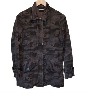 Monrow Womens Blue Camo Jacket Trench Coat sz S